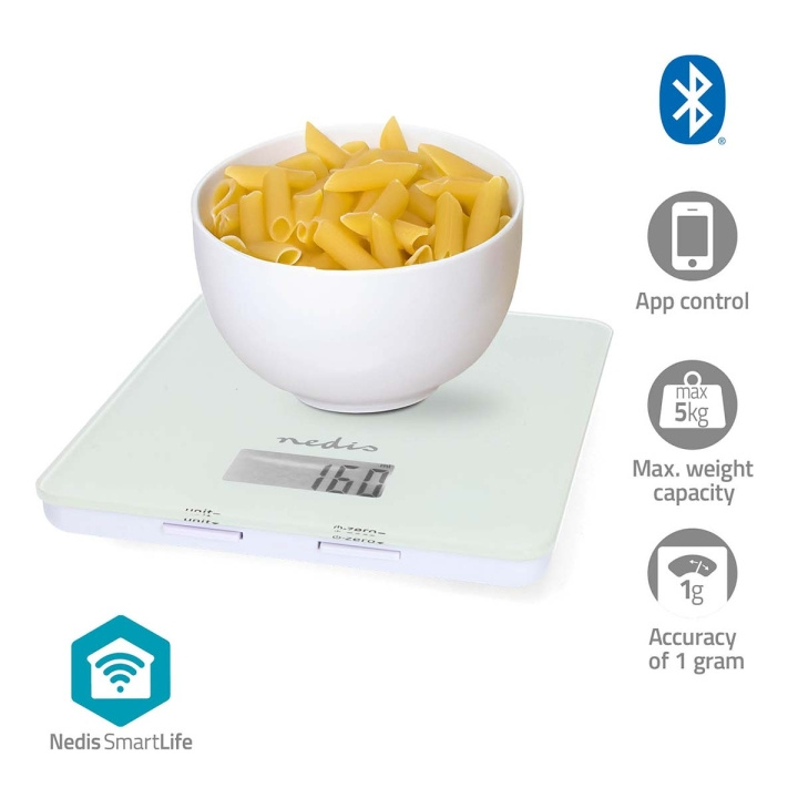 Nedis SmartLife-keukenweegschaal | Bluetooth® | Glas / Kunststof | Wit in de groep HUISHOUDEN & TUIN / Keukengerei / Keukenweegschaal bij TP E-commerce Nordic AB (C57912)