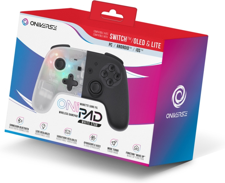 Oniverse OniPad Whitestar trådlös spelkontroll, vit, Switch in de groep HOME ELECTRONICS / Spelconsoles en accessoires / Nintendo Switch / Accessoires bij TP E-commerce Nordic AB (C58073)