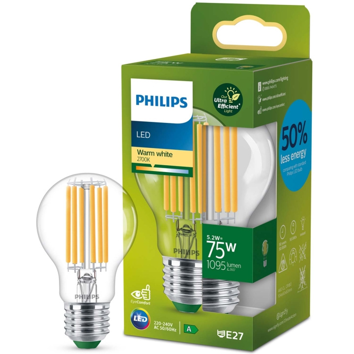 Philips LED E27 Normal 5,2W (75W) Klar 1095lm 2700K Energiklass A in de groep HOME ELECTRONICS / Verlichting / LED-lampen bij TP E-commerce Nordic AB (C58113)