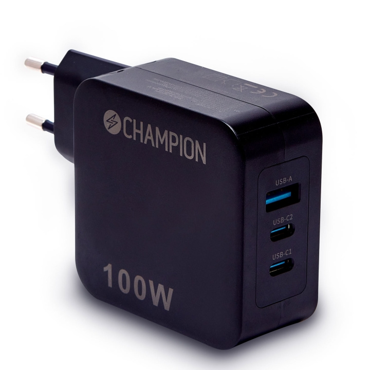 Champion Laddare 100W PD / QC Svart in de groep SMARTPHONE & TABLETS / Opladers & Kabels / Wandoplader / Wandoplader Type C bij TP E-commerce Nordic AB (C58658)