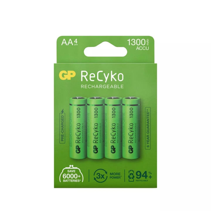 GP ReCyko NiMH 1300mAh AA 4 Pack (PB) in de groep HOME ELECTRONICS / Batterijen & Opladers / Oplaadbare batterijen / AA bij TP E-commerce Nordic AB (C60007)