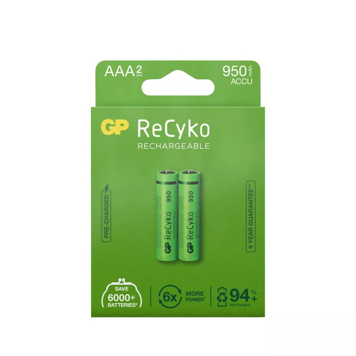 GP ReCyko NiMH 950mAh AAA 2 Pack (PB) in de groep HOME ELECTRONICS / Batterijen & Opladers / Oplaadbare batterijen / AAA bij TP E-commerce Nordic AB (C60011)
