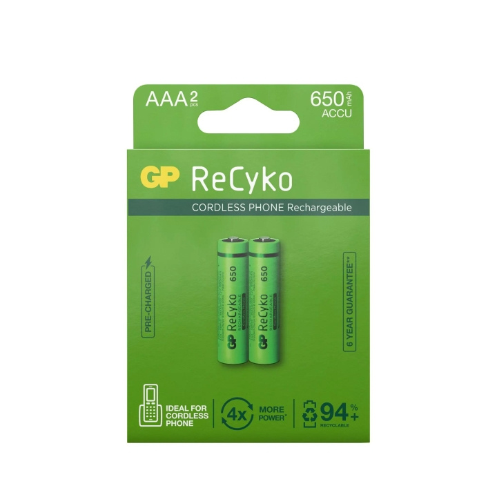 GP ReCyko NiMH 650mAh AAA 2 Pack (PB) in de groep HOME ELECTRONICS / Batterijen & Opladers / Oplaadbare batterijen / AAA bij TP E-commerce Nordic AB (C60012)
