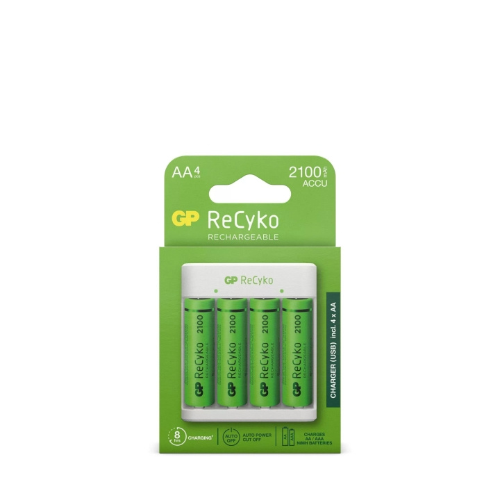 GP ReCyko standard Charger w/4xAA 2100mAh (PB) in de groep HOME ELECTRONICS / Batterijen & Opladers / Oplaadbare batterijen / AA bij TP E-commerce Nordic AB (C60014)