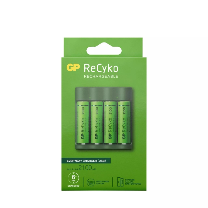 GP ReCyko EverydayCharger w/4xAA 2100mAh (PB) in de groep HOME ELECTRONICS / Batterijen & Opladers / Oplaadbare batterijen / AA bij TP E-commerce Nordic AB (C60015)