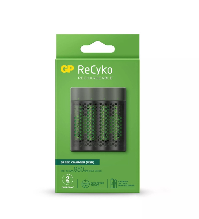 GP ReCyko Speed Charger w/4xAAA 950mAh (PB) in de groep HOME ELECTRONICS / Batterijen & Opladers / Oplaadbare batterijen / AAA bij TP E-commerce Nordic AB (C60016)