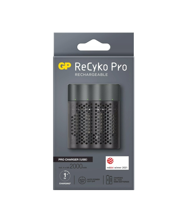 GP ReCyko Pro Oplader USB w/4xAA 2000mAh (PB) in de groep HOME ELECTRONICS / Batterijen & Opladers / Oplaadbare batterijen / AA bij TP E-commerce Nordic AB (C60017)