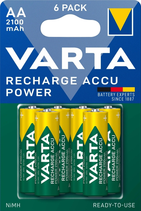 Varta Recharge Charge Accu Power AA 2100mAh 6 Pack in de groep HOME ELECTRONICS / Batterijen & Opladers / Oplaadbare batterijen / AA bij TP E-commerce Nordic AB (C60790)