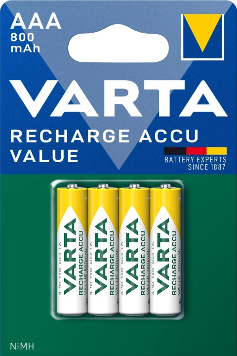 Varta Recharge Charge Accu Value AAA 800mAh 4 Pack in de groep HOME ELECTRONICS / Batterijen & Opladers / Oplaadbare batterijen / AAA bij TP E-commerce Nordic AB (C60792)