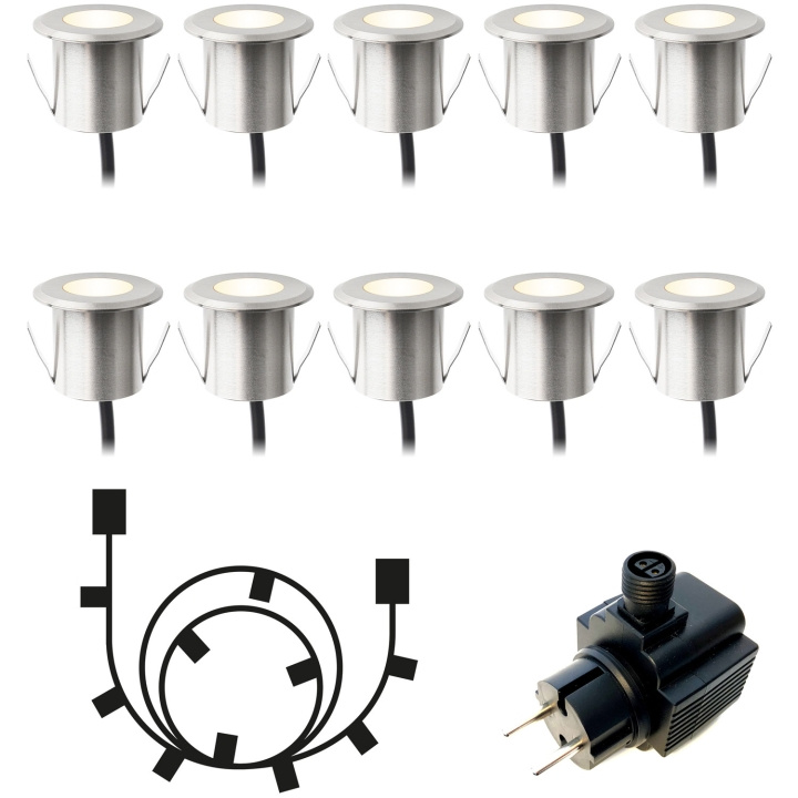 LightsOn Dexter Decklight 10-pack Silver Startpaket in de groep HUISHOUDEN & TUIN / Elektriciteit & Verlichting / Buitenverlichting / Tuinverlichting bij TP E-commerce Nordic AB (C61408)