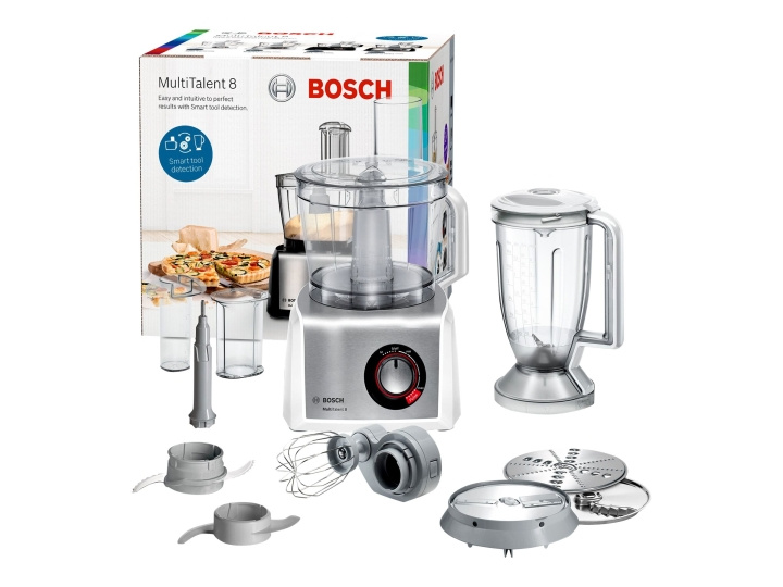 Bosch MultiTalent 8 MC812S814 Köksmaskin 3,9 liter Borstat rostfritt stål/vit in de groep HUISHOUDEN & TUIN / Huishoudelijke apparaten / Keukentools & -apparatuur / Mixers & Blenders bij TP E-commerce Nordic AB (C62039)