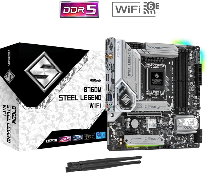 ASRock B760M Steel Legend WiFi Micro-ATX LGA1700 Intel B760 in de groep COMPUTERS & RANDAPPARATUUR / Computeronderdelen / Moederbord bij TP E-commerce Nordic AB (C62536)