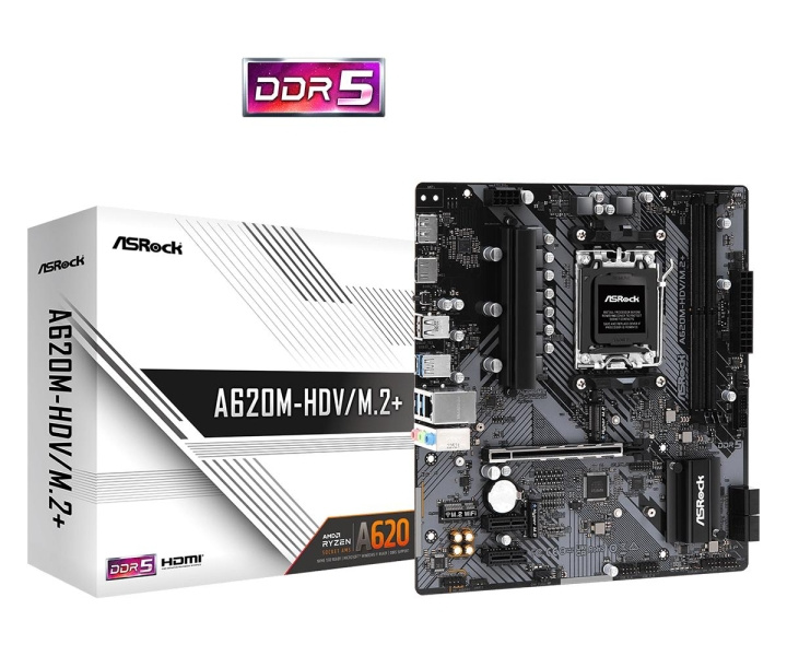 ASRock A620M-HDV/M.2+ Micro-ATX AM5 AMD A620 in de groep COMPUTERS & RANDAPPARATUUR / Computeronderdelen / Moederbord bij TP E-commerce Nordic AB (C62553)