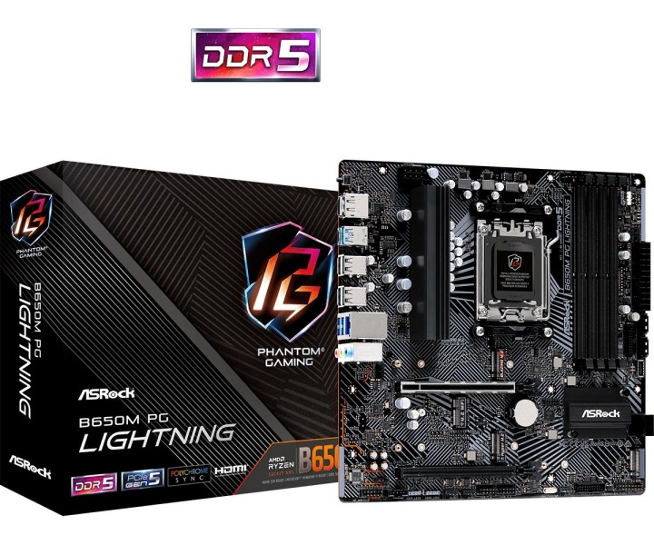 ASRock B650M PG Lightning Motherboard Micro ATX AM5 Socket DDR5 in de groep COMPUTERS & RANDAPPARATUUR / Computeronderdelen / Moederbord bij TP E-commerce Nordic AB (C62578)