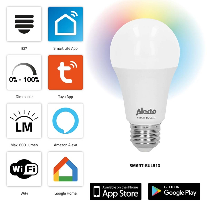 Alecto SMART-BULB10 Smart LED-kleurenlamp met Wi-Fi in de groep HUISHOUDEN & TUIN / Smart home / Slimme verlichting bij TP E-commerce Nordic AB (C64497)