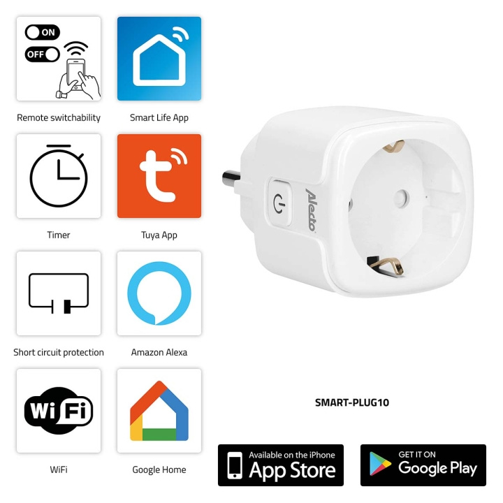 Alecto SMART-PLUG10 Slimme Wi-Fi-stekker 16A 3680W in de groep HUISHOUDEN & TUIN / Smart home / Smart plugs bij TP E-commerce Nordic AB (C64502)