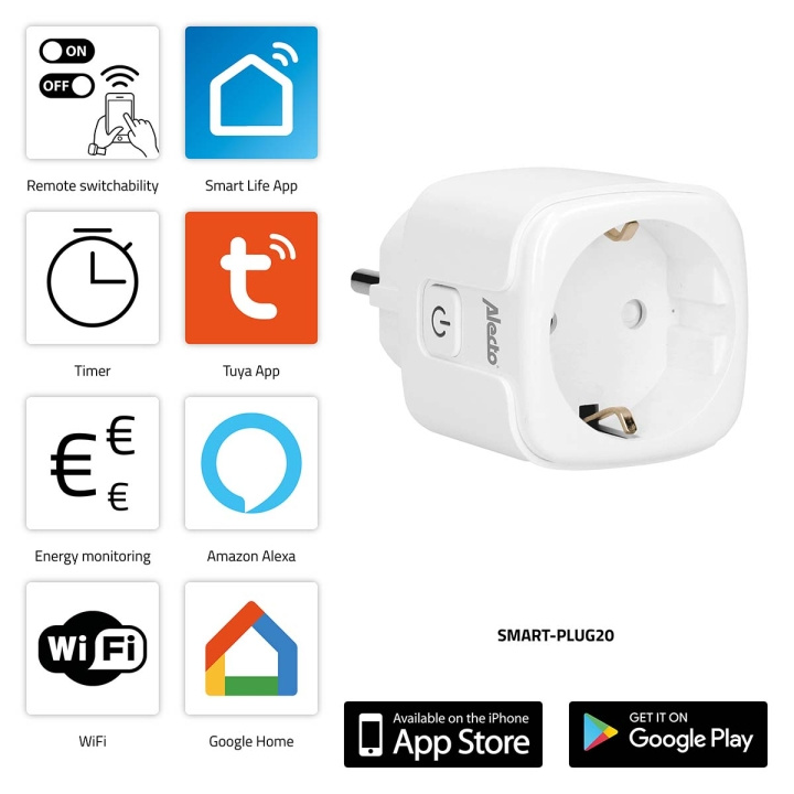 Alecto SMART-PLUG20 Slimme Wi-Fi-stekker met energiemonitor 16A 3680W in de groep HUISHOUDEN & TUIN / Smart home / Smart plugs bij TP E-commerce Nordic AB (C64503)