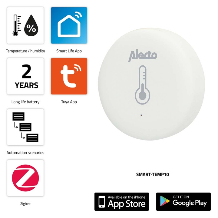 Alecto SMART-TEMP10 Smart Zigbee temperatuur- en vochtigheidssensor in de groep HUISHOUDEN & TUIN / Smart home / Slimme sensoren bij TP E-commerce Nordic AB (C64505)