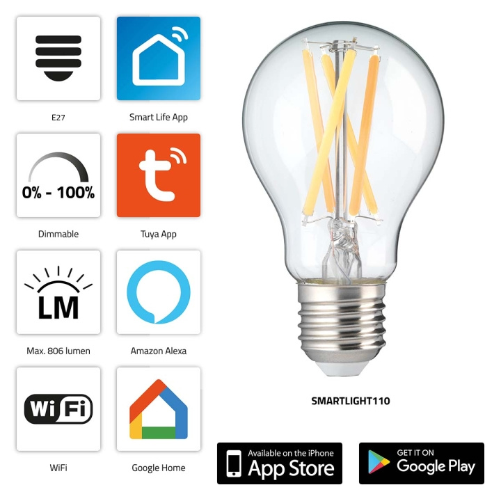 Alecto SMARTLIGHT110 Slimme filament LED-lamp met Wi-Fi in de groep HUISHOUDEN & TUIN / Smart home / Slimme verlichting bij TP E-commerce Nordic AB (C64508)