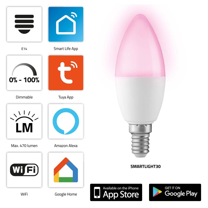 Alecto SMARTLIGHT30 Smart LED-kleurenlamp met Wi-Fi in de groep HUISHOUDEN & TUIN / Smart home / Slimme verlichting bij TP E-commerce Nordic AB (C64511)