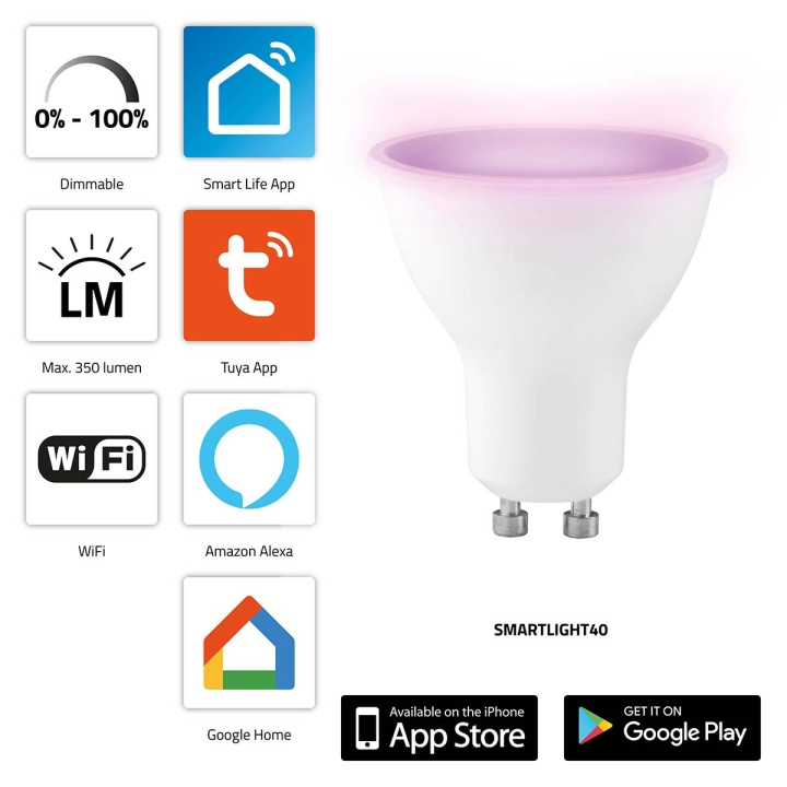 Alecto SMARTLIGHT40 Smart LED-kleurenlamp met Wi-Fi in de groep HUISHOUDEN & TUIN / Smart home / Slimme verlichting bij TP E-commerce Nordic AB (C64512)