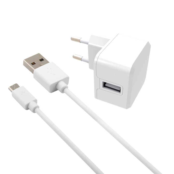 Essentials Laddare 12W USB-A MicroUSB, 1m, vit in de groep SMARTPHONE & TABLETS / Opladers & Kabels / Wandoplader / Wandoplader microUSB bij TP E-commerce Nordic AB (C65198)