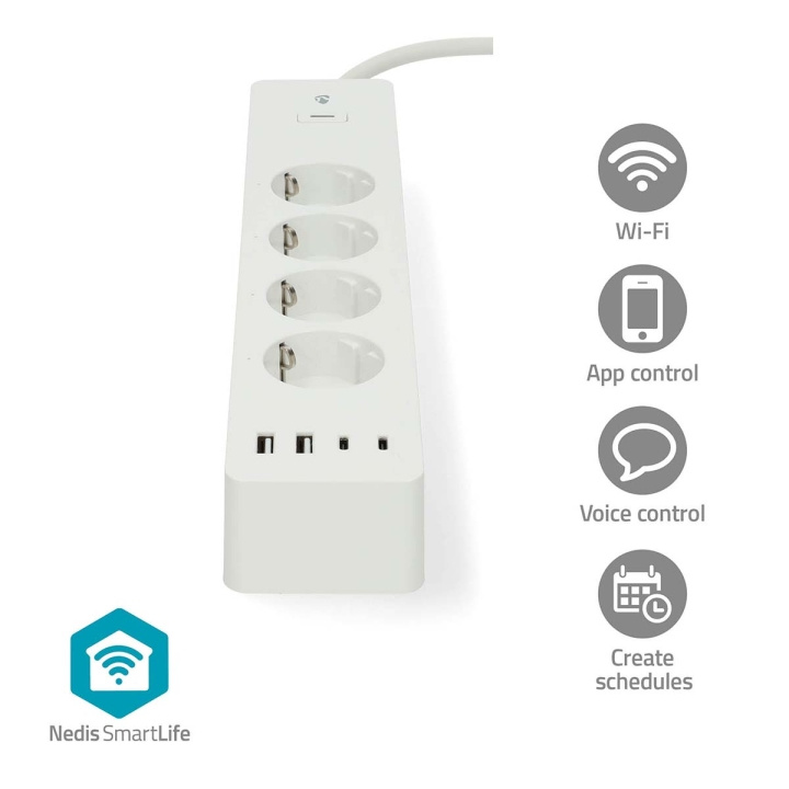 Nedis SmartLife Stekkerdoos | Wi-Fi | 2x USB-A / 2x USB-C™ / 4x plug with earth contact (CEE 7/3) | 16 A | 3680 W | 2.00 m | 0 - 55 °C | Android™ / IOS | Wit in de groep HUISHOUDEN & TUIN / Elektriciteit & Verlichting / Stekkerblokken bij TP E-commerce Nordic AB (C66695)