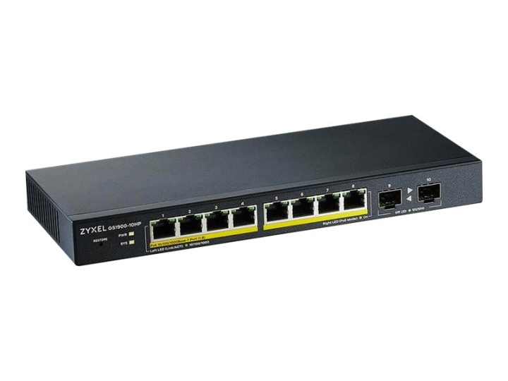 ZyXEL GS1900-10HP Switch 8-port Gigabit PoE+ in de groep COMPUTERS & RANDAPPARATUUR / Netwerk / Schakelaars bij TP E-commerce Nordic AB (C67117)
