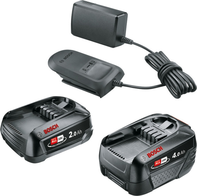 Bosch 18V Li-ion-acculaderset, 2,0 Ah + 4,0 Ah accu\'s en AL 18V-20 lader in de groep HUISHOUDEN & TUIN / Gereedschap / Batterijen voor Elektrisch Gereedschap bij TP E-commerce Nordic AB (C69514)