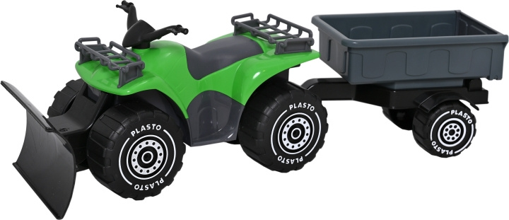 Plasto ATV met ploeg en aanhanger, groen in de groep SPEELGOED, KINDER- & BABYPRODUCTEN / Speelgoed / Speelgoedauto\'s bij TP E-commerce Nordic AB (C75409)