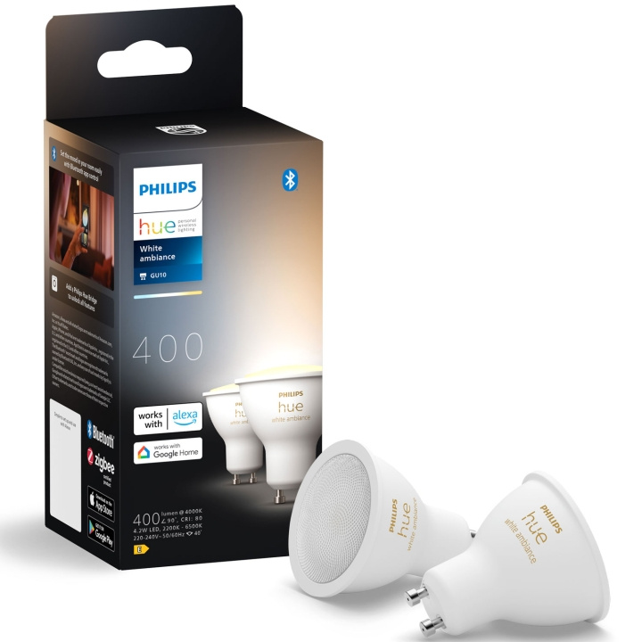 Philips Hue White Ambiance GU10 400lm 2-pak in de groep HUISHOUDEN & TUIN / Smart home / Slimme verlichting bij TP E-commerce Nordic AB (C75735)