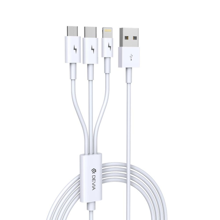 Devia kabel 3in1 Smart EC141 USB - Lightning + USB-C + MicroUSB 1,2 m 2A wit in de groep SMARTPHONE & TABLETS / Opladers & Kabels / Kabels / Kabels Lightning bij TP E-commerce Nordic AB (C78537)