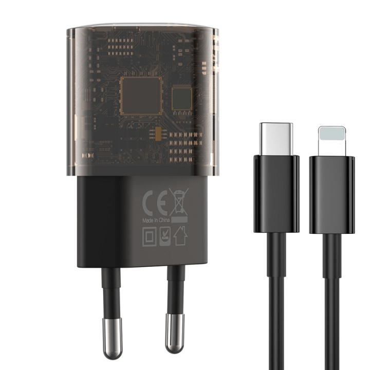 Xo Clear Wandoplader CE05 PD 30W QC 3.0 18W 1x USB 1x USB-C bruin + USB-C - Lightning kabel in de groep SMARTPHONE & TABLETS / Opladers & Kabels / Autoladers / Autoladers Lightning bij TP E-commerce Nordic AB (C79209)