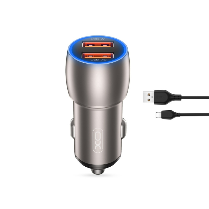 Xo autolader CC52 QC 36W 2x USB grijs + microUSB-kabel in de groep SMARTPHONE & TABLETS / Opladers & Kabels / Autoladers / Autoladers micro-USB bij TP E-commerce Nordic AB (C79248)