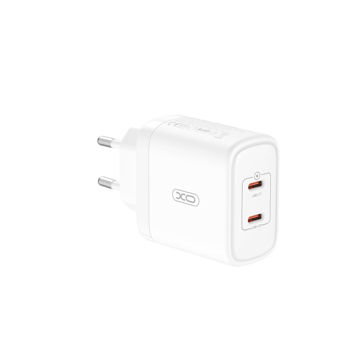 Xo wandlader CE08 PD 50W 2x USB-C wit in de groep SMARTPHONE & TABLETS / Opladers & Kabels / Wandoplader / Wandoplader Type C bij TP E-commerce Nordic AB (C79265)