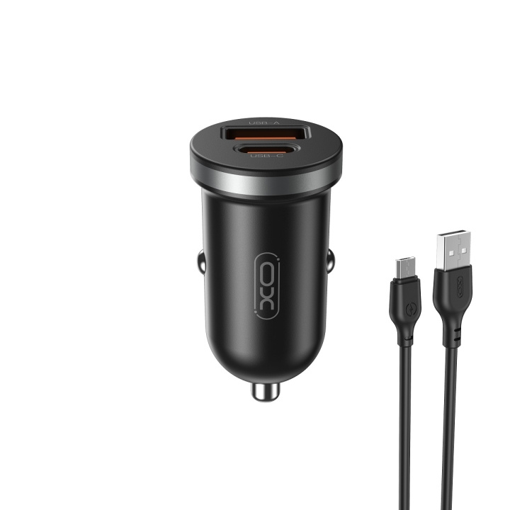Xo autolader CC56 PD 30W QC 1x USB 1x USB-C zwart + USB - microUSB-kabel in de groep SMARTPHONE & TABLETS / Opladers & Kabels / Autoladers / Autoladers micro-USB bij TP E-commerce Nordic AB (C79286)