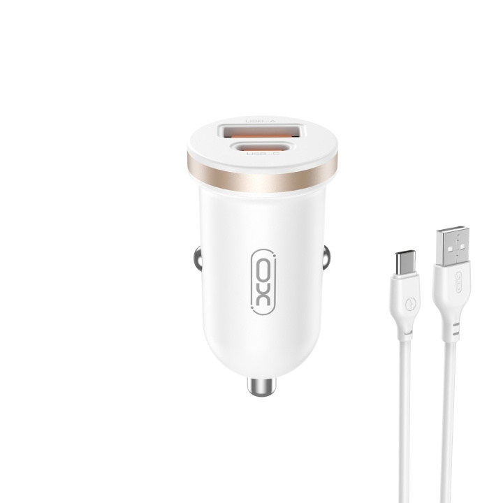 XO billaddare CC56 PD 30W QC 1x USB 1x USB-C vit + USB - USB-C kabel in de groep SMARTPHONE & TABLETS / Opladers & Kabels / Autoladers / Autoladers Type-C bij TP E-commerce Nordic AB (C79288)