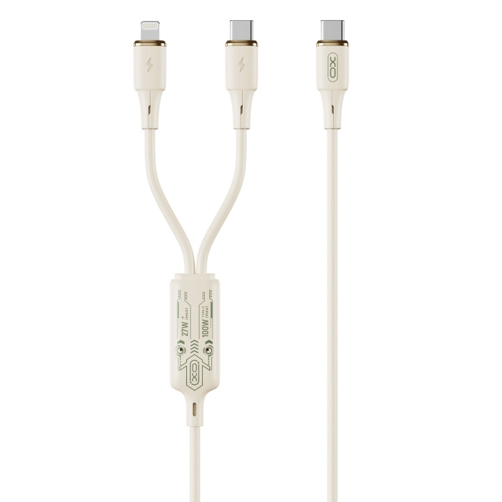 Xo kabel NB-Q262 2in1 PD USB-C - Lightning + USB-C 1,2m beige 60W in de groep COMPUTERS & RANDAPPARATUUR / Computerkabels / USB / USB-C bij TP E-commerce Nordic AB (C79320)
