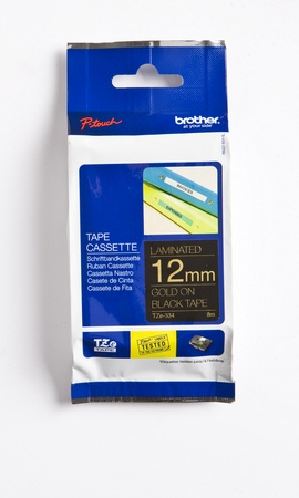 Brother TZe-334 plakband, 12 mm x 8 m, goud op zwarte achtergrond in de groep COMPUTERS & RANDAPPARATUUR / Printers & Accessoires / Printers / Label machines & Accessoires / Tape bij TP E-commerce Nordic AB (C80310)