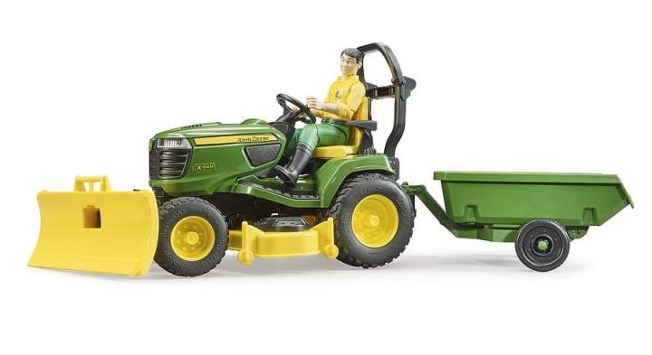 Bruder BWorld John Deere tuintrekker met aanhanger en tuinmachine (62104) in de groep SPEELGOED, KINDER- & BABYPRODUCTEN / Speelgoed / Speelgoedauto\'s bij TP E-commerce Nordic AB (C83607)