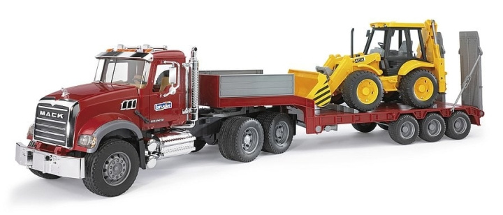 Bruder Brother MACK granietwagen met dieplader en JCB 4CX graaflaadcombinatie (02813) in de groep SPEELGOED, KINDER- & BABYPRODUCTEN / Speelgoed / Speelgoedauto\'s bij TP E-commerce Nordic AB (C83637)