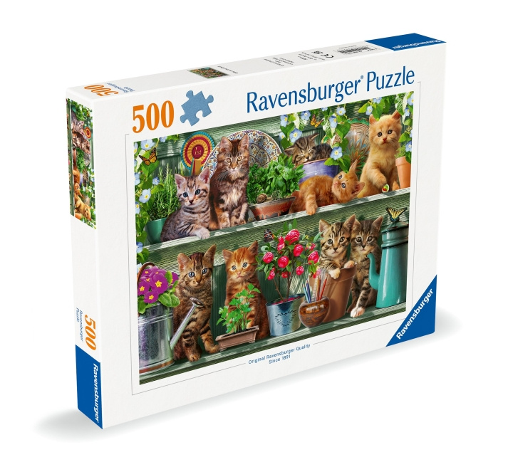 Ravensburger Puzzel Cats On The Shelf 500p (12000205) in de groep SPORT, VRIJE TIJD & HOBBY / Hobby / Puzzel bij TP E-commerce Nordic AB (C86408)