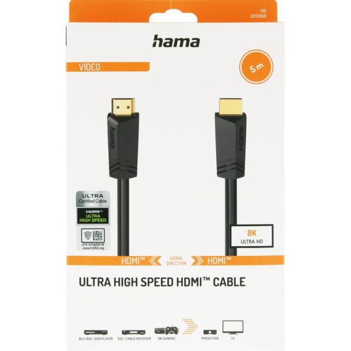 Hama Kabel HDMI Ultra High Speed 8K 48Gbit/s Guld 5.0m in de groep HOME ELECTRONICS / Kabels & Adapters / HDMI / Kabels bij TP E-commerce Nordic AB (C90736)