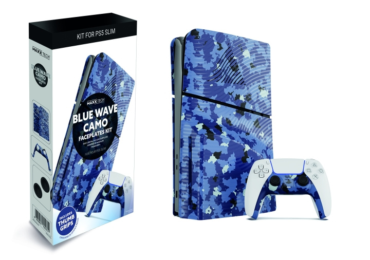 Maxx Tech PS5 Slim Faceplates + Controller Faceplates - Blue Wave Camo in de groep HOME ELECTRONICS / Spelconsoles en accessoires / Sony PlayStation 5 / Accessoires bij TP E-commerce Nordic AB (C93179)