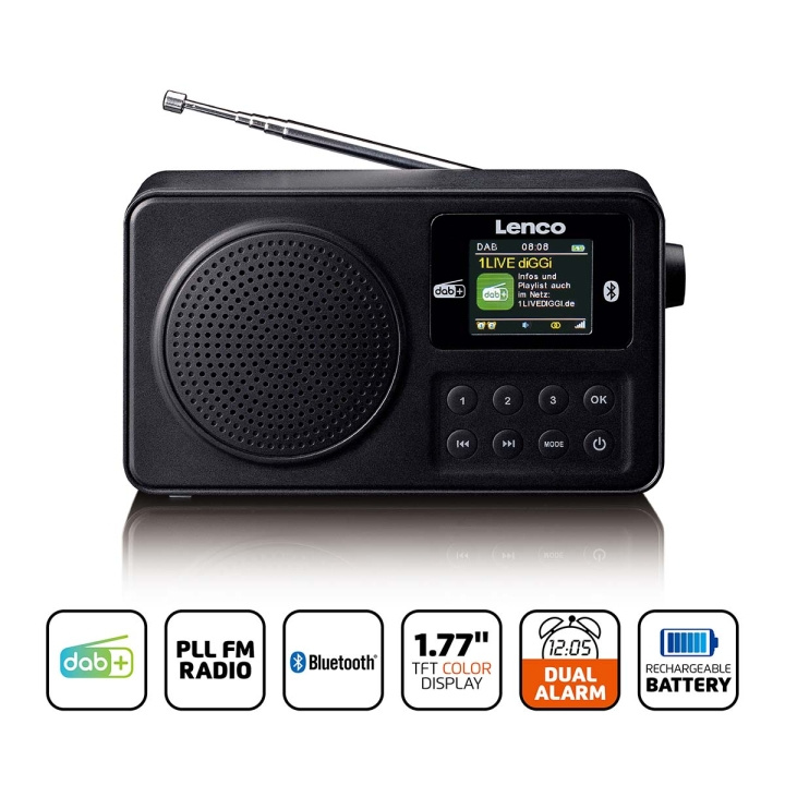 Lenco Draagbare DAB+/FM-radio met Bluetooth Zwart in de groep HOME ELECTRONICS / Audio & Beeld / Thuisbioscoop, Hifi en Draagbaar / Radio & Wekkers / Draadloze audiozender bij TP E-commerce Nordic AB (D09075)