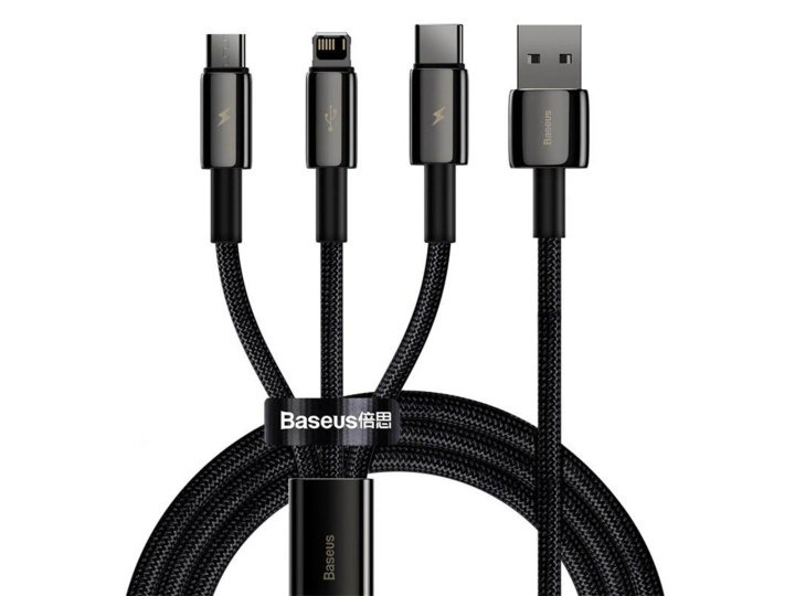 Baseus Tungsten Gold 3-in-1 USB Cable, 1,5m in de groep SMARTPHONE & TABLETS / Opladers & Kabels / Kabels / Kabels Lightning bij TP E-commerce Nordic AB (D10323)
