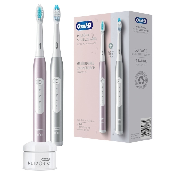 Oral B Pulsonic Slim 4900 Duo Electric Toothbrushes, Platinum & Rose Gold in de groep BEAUTY & HEALTH / Mondverzorging / Elektrische tandenborstels bij TP E-commerce Nordic AB (D10484)