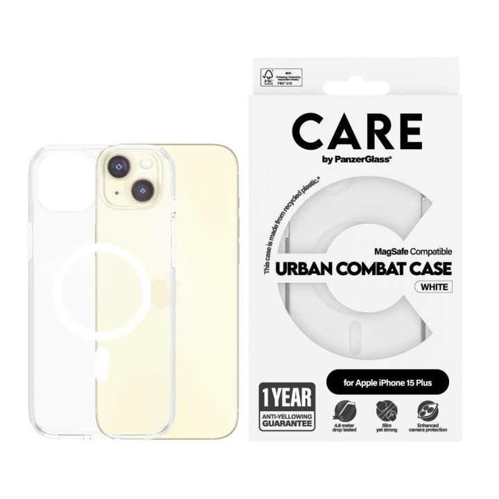 CARE by PanzerGlass - Transparant hoesje met witte MagSafe - iPhone 15 Plus in de groep SMARTPHONE & TABLETS / Mobielbescherming / Apple / iPhone 15 bij TP E-commerce Nordic AB (D12561)