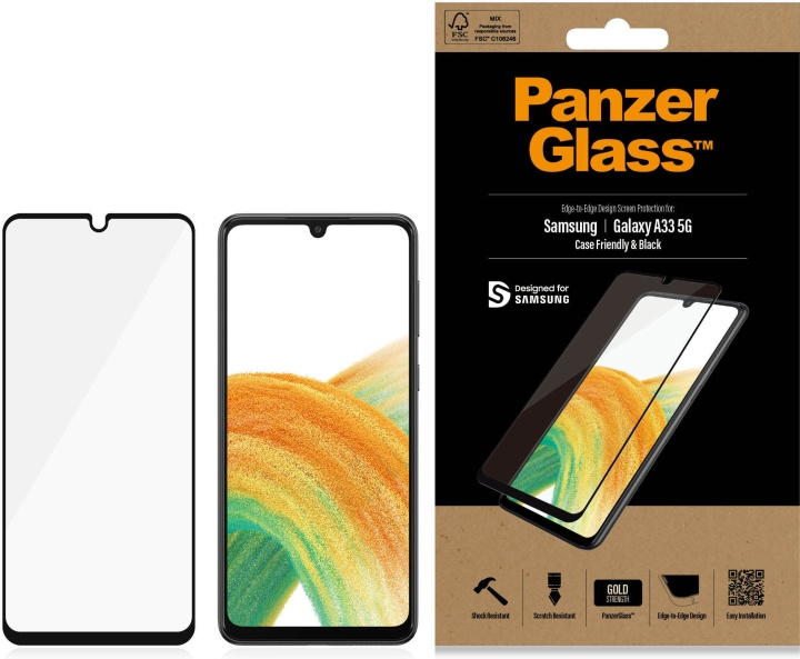 PanzerGlass gepantserd glas, Samsung Galaxy A33 5G, zwarte rand in de groep SMARTPHONE & TABLETS / Mobielbescherming / Samsung bij TP E-commerce Nordic AB (D13456)