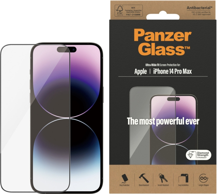 PanzerGlass gepantserd glas, iPhone 14 Pro Max, zwarte rand in de groep SMARTPHONE & TABLETS / Mobielbescherming / Apple / iPhone 14 bij TP E-commerce Nordic AB (D13458)